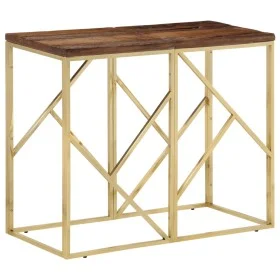 Edelstahl-Konsolentisch mit massiver Holzplatte und goldenem Querbalken. von vidaXL, Seitentische - Ref: Foro24-349990, Preis...