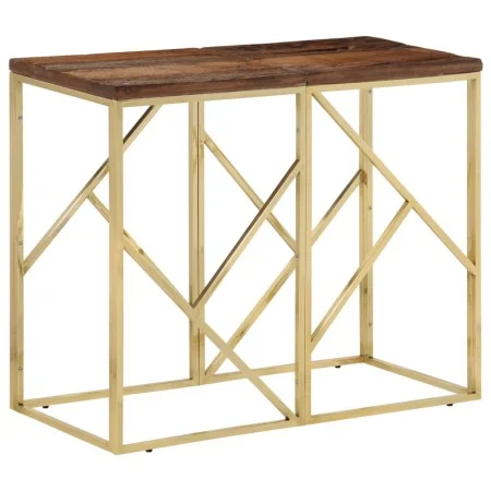 Mesa consola acero inoxidable madera maciza traviesa dorado by vidaXL, Side tables - Ref: Foro24-349990, Price: 102,16 €, Dis...
