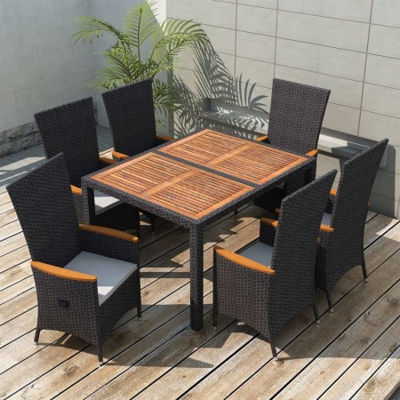 Set comedor de jardín 7 piezas ratán sintético y madera negro de vidaXL, Conjuntos de jardín - Ref: Foro24-48013, Precio: 713...