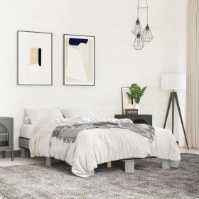 Sonoma gray metal engineered wood bed frame 120x190 cm by vidaXL, Beds and slatted bases - Ref: Foro24-845890, Price: 80,05 €...