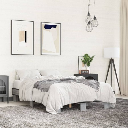 Estructura cama madera ingeniería metal gris Sonoma 120x190 cm de vidaXL, Camas y somieres - Ref: Foro24-845890, Precio: 80,8...