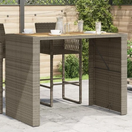 Mesa alta jardín superficie madera ratán PE gris 145x80x110 cm de vidaXL, Mesas de jardín - Ref: Foro24-368699, Precio: 250,9...
