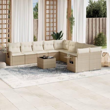 Set de sofás de jardín 11pzas con cojines ratán sintético beige en Conjuntos de jardín | Comprar online en Foru.es