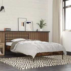 Engineered wood bed frame metal smoke oak 75x190 cm by vidaXL, Beds and slatted bases - Ref: Foro24-845624, Price: 70,75 €, D...