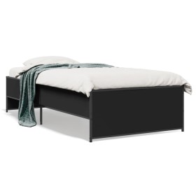 Estructura de cama madera de ingeniería y metal negra 75x190 cm de vidaXL, Camas y somieres - Ref: Foro24-845251, Precio: 72,...