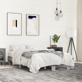 Estructura cama madera ingeniería metal gris Sonoma 120x200 cm de vidaXL, Camas y somieres - Ref: Foro24-845865, Precio: 107,...