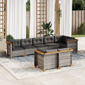Set de sofás de jardín 8 pzas y cojines ratán sintético gris de vidaXL, Conjuntos de jardín - Ref: Foro24-3261888, Precio: 56...