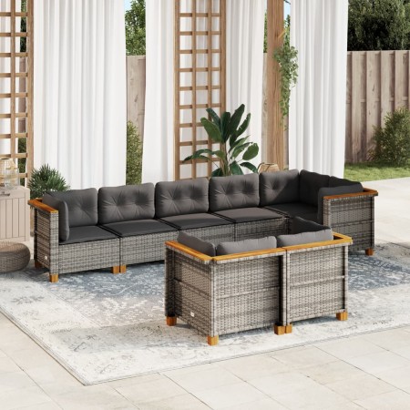 Set de sofás de jardín 8 pzas y cojines ratán sintético gris de vidaXL, Conjuntos de jardín - Ref: Foro24-3261888, Precio: 56...