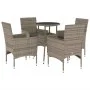 Set comedor jardín 5 pzas y cojines ratán sintético vidrio gris de vidaXL, Conjuntos de jardín - Ref: Foro24-3278622, Precio:...