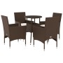 Set comedor jardín 5 pzas cojines ratán sintético vidrio marrón de vidaXL, Conjuntos de jardín - Ref: Foro24-3278620, Precio:...