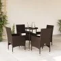 Set comedor jardín 5 pzas cojines ratán sintético vidrio marrón de vidaXL, Conjuntos de jardín - Ref: Foro24-3278620, Precio:...