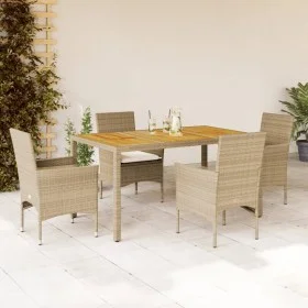 5-teiliges Gartenspeiseset mit PE-Rattan-Akazie-Beige-Kissen. von vidaXL, Gartensets - Ref: Foro24-3278683, Preis: 415,73 €, ...