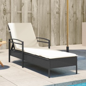Tumbona con cojín ratán sintético negro 63x200x81 cm de vidaXL, Tumbonas - Ref: Foro24-368299, Precio: 142,86 €, Descuento: %