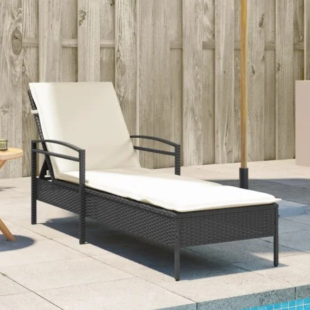 Tumbona con cojín ratán sintético negro 63x200x81 cm by vidaXL, Loungers - Ref: Foro24-368299, Price: 160,53 €, Discount: %