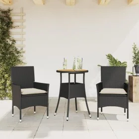 3-teiliges Gartensitzgruppen-Set mit PE-Rattan-Akazie-Schwarzkissen. von vidaXL, Gartensets - Ref: Foro24-3278727, Preis: 179...