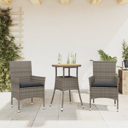 Set de comedor jardín 3 pzas con cojines ratán PE acacia gris de vidaXL, Conjuntos de jardín - Ref: Foro24-3278731, Precio: 1...
