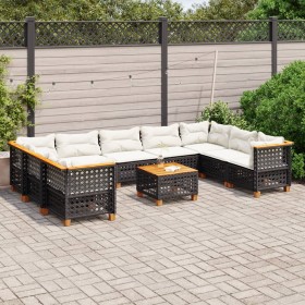 Set de sofás de jardín 10 pzas cojines ratán sintético negro de vidaXL, Conjuntos de jardín - Ref: Foro24-3261986, Precio: 72...