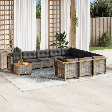 Set de sofás de jardín 11 pzas y cojines ratán sintético gris de vidaXL, Conjuntos de jardín - Ref: Foro24-3262056, Precio: 7...