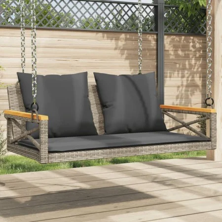 Banco columpio con cojines ratán sintético gris 109x62x40 cm de vidaXL, Bancos de jardín - Ref: Foro24-368156, Precio: 125,45...