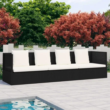 Sofá de jardín con cojines ratán sintético negro de vidaXL, Tumbonas - Ref: Foro24-49391, Precio: 279,64 €, Descuento: %