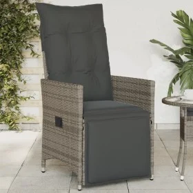 Sillón reclinable de jardín con cojines ratán sintético gris by vidaXL, Garden chairs - Ref: Foro24-365661, Price: 147,23 €, ...