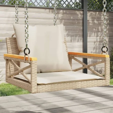 Banco columpio con cojines ratán sintético beige 63x62x40 cm de vidaXL, Bancos de jardín - Ref: Foro24-368175, Precio: 86,99 ...