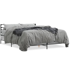Estructura cama madera ingeniería metal gris Sonoma 160x200 cm de vidaXL, Camas y somieres - Ref: Foro24-3280055, Precio: 151...