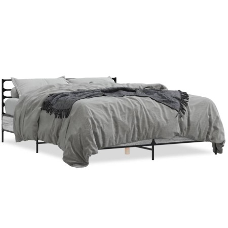 Estructura cama madera ingeniería metal gris Sonoma 160x200 cm de vidaXL, Camas y somieres - Ref: Foro24-3280055, Precio: 151...
