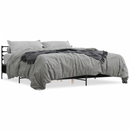 Estructura de cama madera de ingeniería y metal negro 200x200cm de vidaXL, Camas y somieres - Ref: Foro24-3280062, Precio: 16...