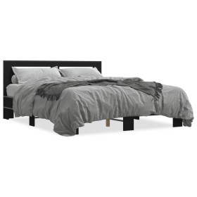 Estructura de cama madera de ingeniería y metal negro 150x200cm de vidaXL, Camas y somieres - Ref: Foro24-3280097, Precio: 15...
