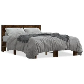 Estructura cama madera ingeniería metal roble ahumado 140x200cm de vidaXL, Camas y somieres - Ref: Foro24-3280104, Precio: 14...