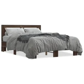 Estructura cama madera ingeniería metal marrón roble 140x200 cm de vidaXL, Camas y somieres - Ref: Foro24-3280106, Precio: 14...