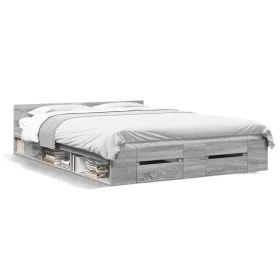 Cama con cajones madera ingeniería gris Sonoma 160x200 cm de vidaXL, Camas y somieres - Ref: Foro24-3280739, Precio: 169,06 €...