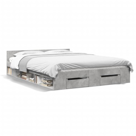 Cama con cajones madera ingeniería gris hormigón 140x200 cm de vidaXL, Camas y somieres - Ref: Foro24-3280751, Precio: 190,51...