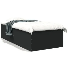 Black engineered wood bed frame 100x200 cm by vidaXL, Beds and slatted bases - Ref: Foro24-3280959, Price: 104,52 €, Discount: %