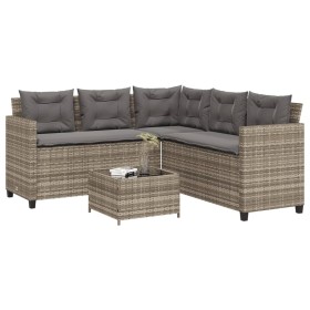 Sofá de jardín en forma de L con mesa y cojines ratán PE gris de vidaXL, Conjuntos de jardín - Ref: Foro24-369041, Precio: 32...
