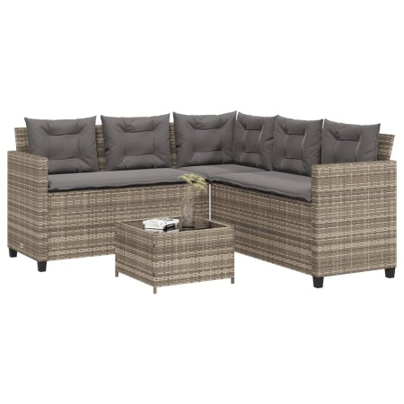 Sofá de jardín en forma de L con mesa y cojines ratán PE gris de vidaXL, Conjuntos de jardín - Ref: Foro24-369041, Precio: 32...