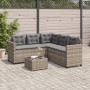 Sofá de jardín en forma de L con mesa y cojines ratán PE gris de vidaXL, Conjuntos de jardín - Ref: Foro24-369041, Precio: 32...