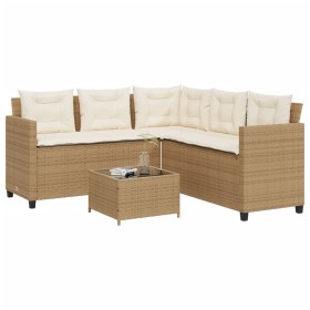 Sofá de jardín en forma de L con mesa y cojines ratán PE beige de vidaXL, Conjuntos de jardín - Ref: Foro24-369043, Precio: 2...