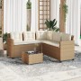 Sofá de jardín en forma de L con mesa y cojines ratán PE beige de vidaXL, Conjuntos de jardín - Ref: Foro24-369043, Precio: 2...