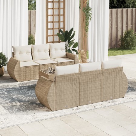 Set sofás de jardín 7 piezas y cojines ratán sintético beige en Conjuntos de jardín | Comprar online en Foru.es