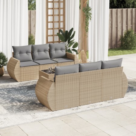 Set sofás de jardín 7 piezas y cojines ratán sintético beige en Conjuntos de jardín | Comprar online en Foru.es