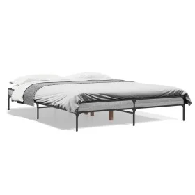 Estructura cama madera ingeniería metal gris Sonoma 140x200 cm de vidaXL, Camas y somieres - Ref: Foro24-845019, Precio: 90,6...