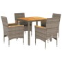 Set de comedor jardín 5 pzas con cojines ratán PE acacia gris de vidaXL, Conjuntos de jardín - Ref: Foro24-3278634, Precio: 3...
