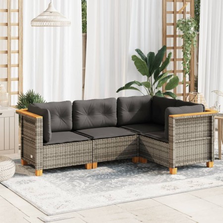 Set de sofás de jardín 4 pzas y cojines ratán sintético gris de vidaXL, Conjuntos de jardín - Ref: Foro24-3261798, Precio: 35...