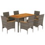 Set de comedor jardín 7 pzas con cojines ratán PE acacia gris de vidaXL, Conjuntos de jardín - Ref: Foro24-3278636, Precio: 5...