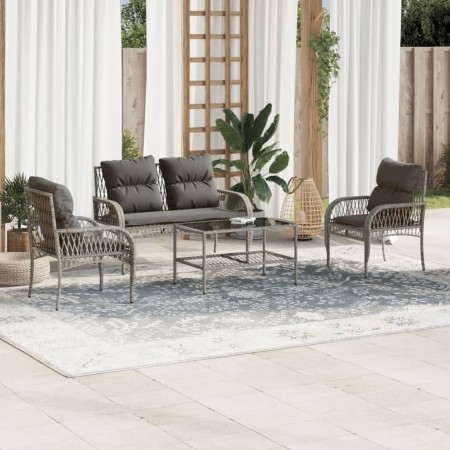 Set de sofás de jardín 4 pzas y cojines ratán sintético gris de vidaXL, Conjuntos de jardín - Ref: Foro24-368729, Precio: 297...