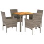 Set de comedor jardín 5 pzas con cojines ratán PE acacia gris de vidaXL, Conjuntos de jardín - Ref: Foro24-3278676, Precio: 3...