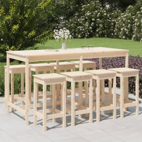 Mesa y taburetes altos jardín 9 piezas madera maciza de pino de vidaXL, Conjuntos de jardín - Ref: Foro24-3154765, Precio: 55...