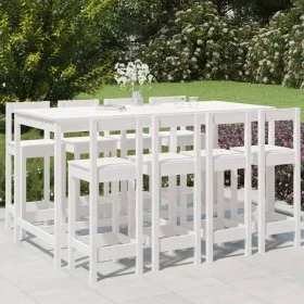 Mesa y taburetes altos jardín 9 pzas madera maciza pino blanco de vidaXL, Conjuntos de jardín - Ref: Foro24-3154771, Precio: ...